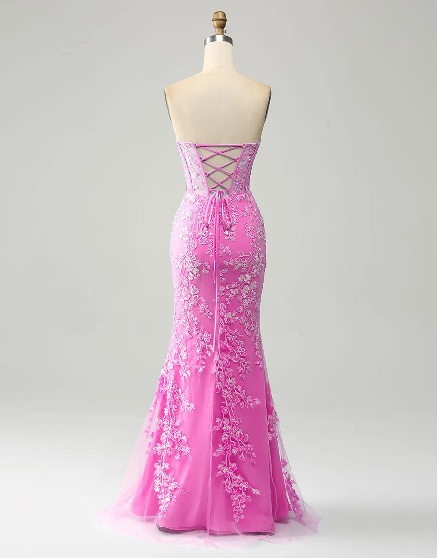 Wholesale Fuchsia Mermaid Sweetheart Lace Up Long Prom Dress With Appliques prom dresses shops